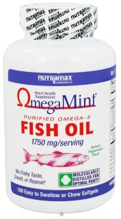 Nutramax Labs   Omega Mint Purified Omega 3 Fish Oil Heart Health Supplement Natural Peppermint Flavor 1750 mg.   100 Softgels