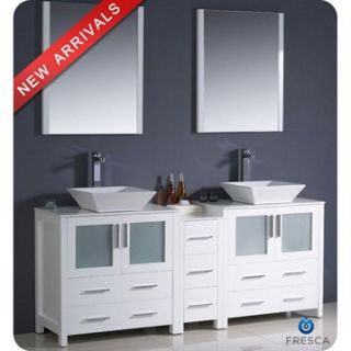 Fresca Torino 72 White Modern Double Sink Bathroom Vanity with Side Cabinet & V