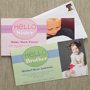 Photo Baby Birth Announcements   Hello Brother, Hello Sister