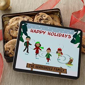Personalized Holiday Cookie Tin   Ice Skating Family
