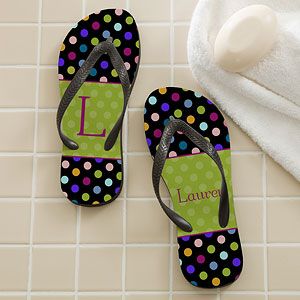 Personalized Flip Flop Sandals   Polka Dots