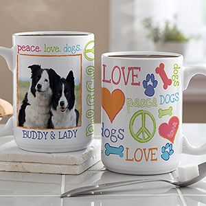 Large Personalized Pet Coffee Mug   Peace, Love, Dogs