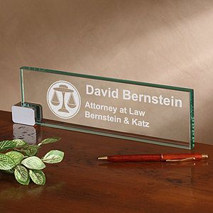 Personalized Glass Desk Nameplate   Legal Design