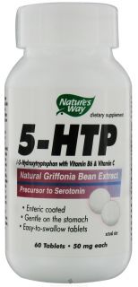 Natures Way   5 HTP with B 6 & Vitamin C (Natural Griffonia Bean Extract) 50 mg.   60 Enteric Coated Tablets