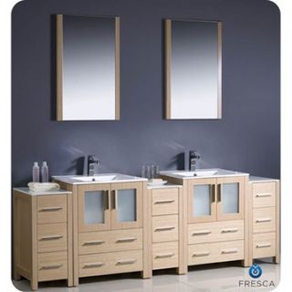 Fresca Torino 84 Light Oak Modern Double Sink Bathroom Vanity with 3 Side Cabin
