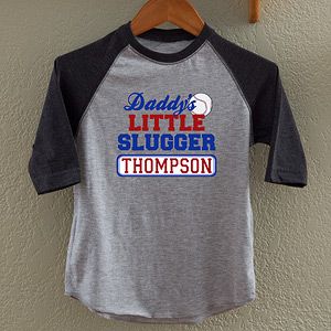 Daddys Little Slugger Personalized Kids Baseball T Shirts   Grey