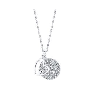 Bridge Jewelry Silver Plated Crystal Heart Disc Pendant