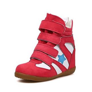Faux Leather Womens Wedge Heel Wedges Fashion Sneakers with Magic Tape Shoes