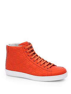 Gucci Rubberized Leather GG High Top Sneakers   Bright Orange