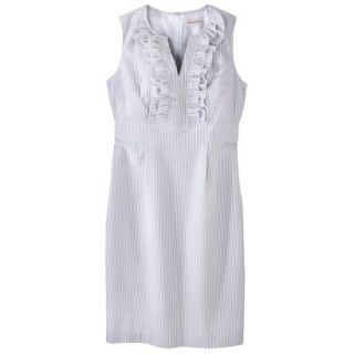 Merona Womens Seersucker Ruffle Neck Dress   Grey/White   12
