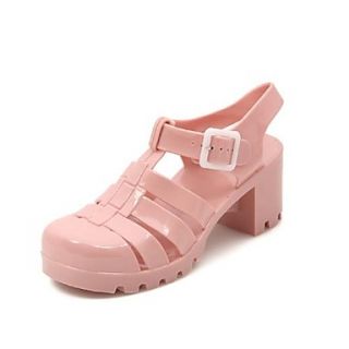 Plastic Womens Chunky Heel Round Toe Sandals with Buckle Shoes(More Colors)