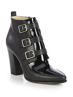 Jimmy Choo Hutch Leather Buckle Ankle Boots   Black
