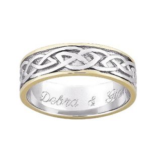Gold Over Sterling Silver Personalized Two Tone Engraved Celtic Wedding Band   9