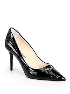 Jimmy Choo Hype Cubed Patent Leather Point Toe Pumps   Black