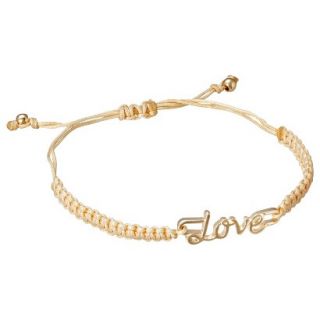 Womens Friendship Bracelet with Metal Love Icon   Tan/Gold