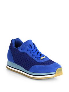 Stella McCartney Faux Suede & Textured Mesh Platform Sneakers   Blue