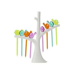 Colorful 8 Piece Fruit Forks and 1 Piece Holder, Plastic W3cm x L10cm