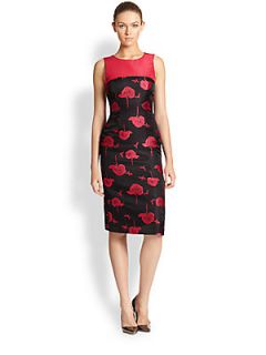 Carolina Herrera Bee/Floral Sheath Dress   Rose Black