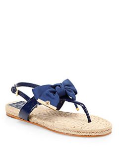 Tory Burch Penny Gorsgrain & Patent Leather Espadrille Sandals   Navy