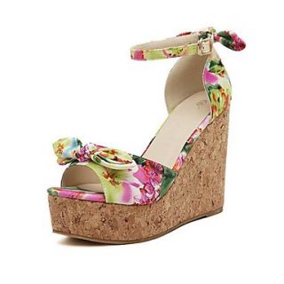 Synthetic Womens Wedge Heel Platform Sandals with Bowknot and Satin Shoes(More Colors)