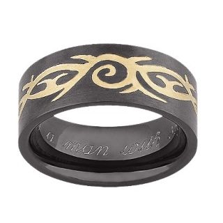 Personalized Black & Gold Stainless Steel Engraved Tribal Band   12