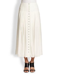 Theory Freyza Swah Silk & Cotton Zip & Button Skirt   Off White