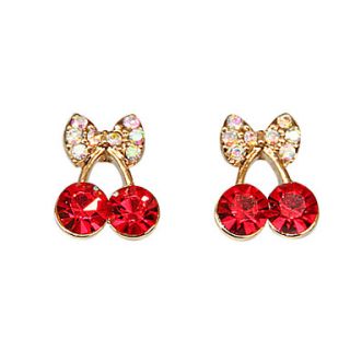 Cute little pieces of red cherry delicate diamond ring earring elegant female Korean Korean jewelry wholesale E471