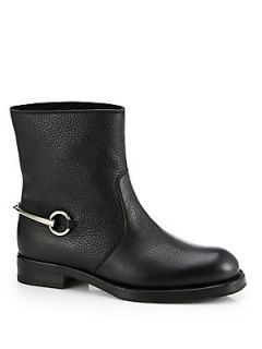 Gucci Leather & Shearling Horsebit Detail Short Boots   Black