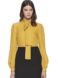 Gucci Silk Cloque Scarf Blouse   Mustard