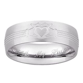 Personalized Sterling Silver Mens Engraved Claddagh Wedding Band  8