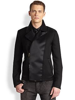Emporio Armani Asymmetric Pique Nylon Jacket   Black