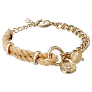 Womens Cord Chain Bracelet with Charms   Tan/Gold