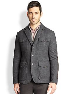 Canali Brushed Cotton Check Jacket   Grey