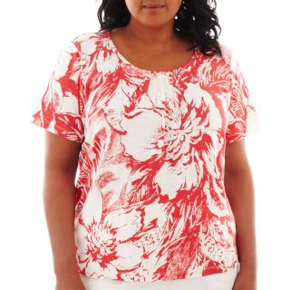 Alfred Dunner St. Tropez Short Sleeve Monotone Floral Print Top   Plus,
