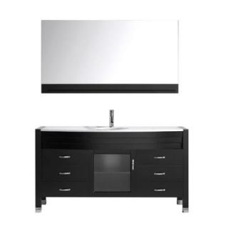 Virtu USA Ava 61 in. Single Basin Vanity in Espresso with Stone Vanity Top in White and Mirror MS 5061 S ES