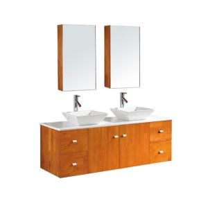 Virtu USA Clarissa 61 in. Double Vanity in Honey Oak with Artificial Stone Vanity Top and Mirror Cabinet in White zMD 457 S HO