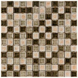 Merola Tile Crackle Square Beige Mix 11 5/8 in. x 11 5/8 in. x 8 mm Ceramic and Glass Wall Tile GDXCSQBM