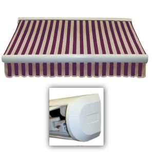 AWNTECH 16 ft. Key West Right Motorized Retractable Awning (120 in. Projection) in BurgundyTan Stripe KWR16 BT