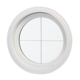 TAFCO WINDOWS Round Decorative Picture Windows, 24 1/2 in. x 24 1/2 in., White, Frame Fixed Unit Cross Design Glass with Platinum CROSS P C