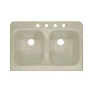 Lyons Industries Apron Top Mount Acrylic 34x23x10 4 Hole 50/50 Double Bowl Kitchen Sink in Biscuit DKS09AP 3.5