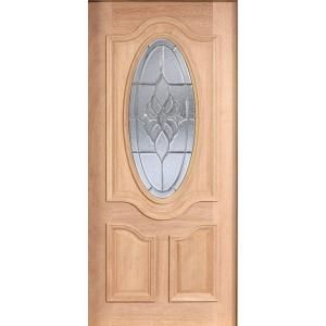 Main Door Mahogany Type Unfinished Beveled Patina 3/4 Oval Glass Solid Wood Entry Door Slab SH 557 UNF BPT