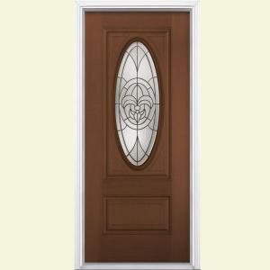 Masonite Fleur De Lis Three Quarter Oval Lite Caramel Fir Grain Textured Fiberglass Entry Door with Brickmold 26663