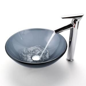 KRAUS Vessel Sink in Clear Glass Black with Decus Faucet in Chrome C GV 104 12mm 1800CH