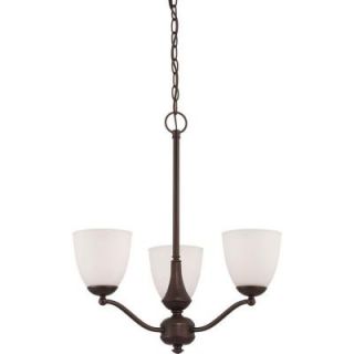 Glomar Patton ES 3 Light Prairie Bronze Arms Up Chandelier with Frosted Glass Shade and 13 Watt GU24 Lamps HD 5156