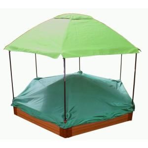 Frame It All Two Inch Series 7 ft. x 8 ft. x 11 in. Composite Hexagon Sandbox Kit with Canopy and Cover 300001233