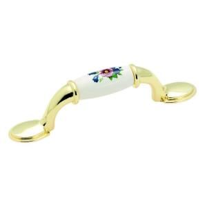 Amerock 3 in. Flowers/White/Polished Brass Pull in Almond/Polished Brass with Flower Finish 245FWP