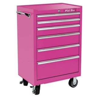 The Original Pink Box 26 in. 6 Drawer Roll Away Cabinet with Pink PB2606R