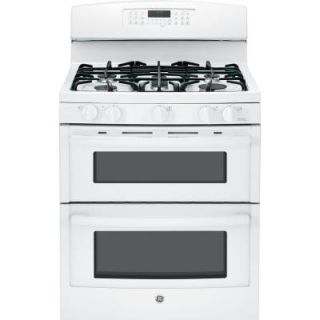 GE 6.8 cu. ft. Double Oven Gas Range with Self Cleaning Convection Lower Oven in White JGB870DEFWW