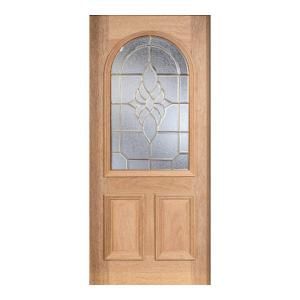 Main Door Mahogany Type Unfinished Beveled Brass Roundtop Glass Solid Wood Entry Door Slab SH 559 UNF B