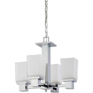 Glomar 4 Light Polished Chrome Chandelier with Sandstone Etched Glass Shade HD 4005